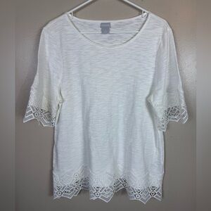 Chicos Large White Blouse Crochet Lace Size 2 Officewear Business Casual Spring